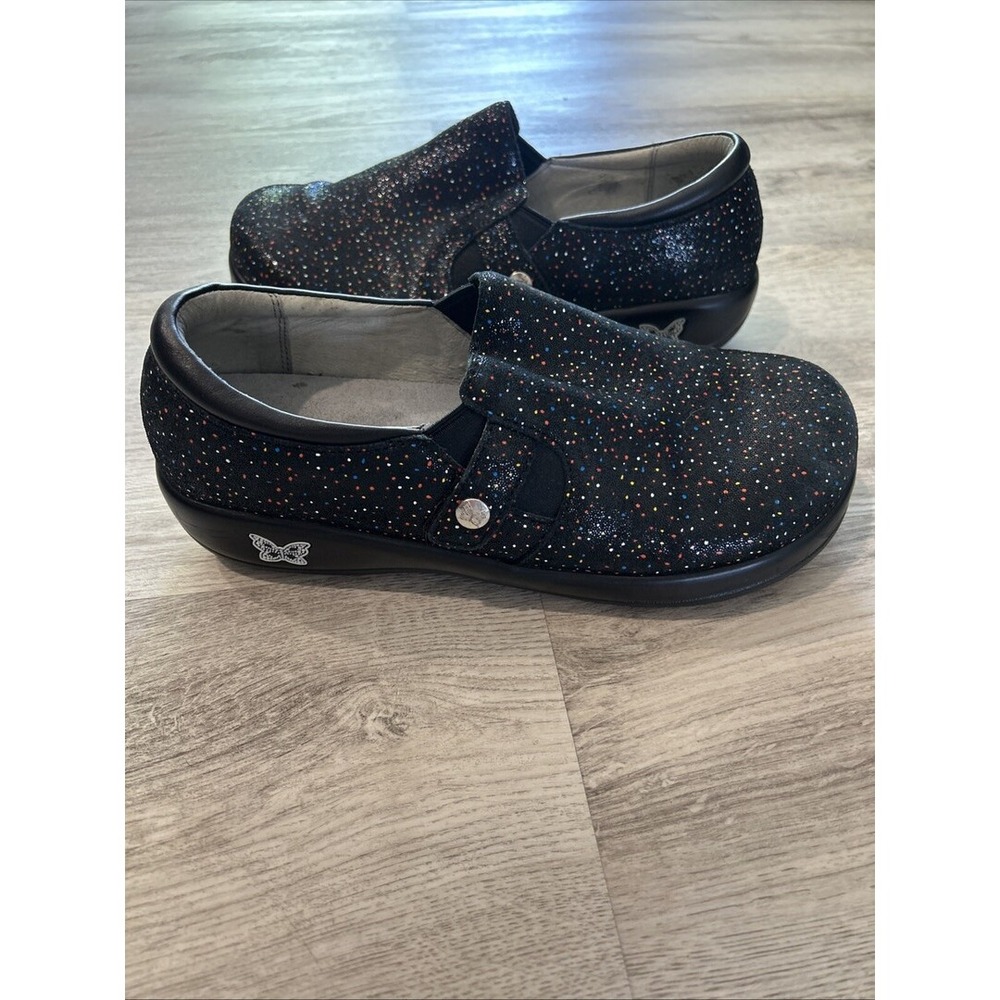 Alegria Keli Professional Clog Bubbler Black Multi Dot Leather EU 39 US 9 Wide